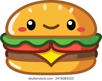 Cute smiling burger character in a kawaii style