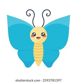 Cute smiling butterfly character isolated on white background. Butterfly cartoon mascot icon. Vector illustration