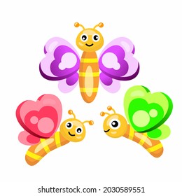 cute smiling butterfly flying flat vector