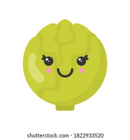 Cute smiling cabbage. Kawaii vegetable character. Isolated colorful vector icon