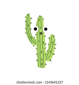 Cute smiling cactuses flat vector with opuntia plant, needles. Desert nursery decoration design elements for textile, label, stickers, baby shower.