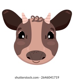 A cute smiling calf head. Hand drawn vector. 
