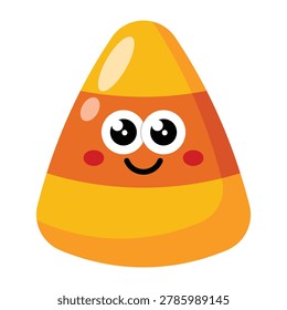 Cute smiling candy corn cartoon icon isolated on transparent background
