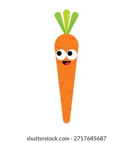 Cute smiling carrot character flat cartoon icon isolated on transparent background.