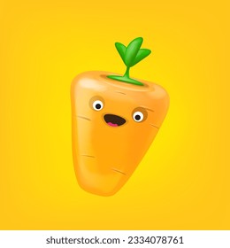 Cute smiling carrot isolated on orange background. Funky Emoji carrot. Smile vegetable sticker with emotions. Carrot sticker
