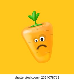 Cute smiling carrot isolated on orange background. Funky Emoji carrot. Smile vegetable sticker with emotions. Carrot sticker