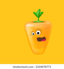 Cute smiling carrot isolated on orange background. Funky Emoji carrot. Smile vegetable sticker with emotions. Carrot sticker