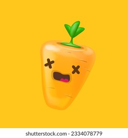 Cute smiling carrot isolated on orange background. Funky Emoji carrot. Smile vegetable sticker with emotions. Carrot sticker