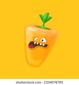 Cute smiling carrot isolated on orange background. Funky Emoji carrot. Smile vegetable sticker with emotions. Carrot sticker