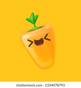 Cute smiling carrot isolated on orange background. Funky Emoji carrot. Smile vegetable sticker with emotions. Carrot sticker