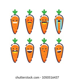 Cute smiling carrots. Set of Emoji carrot. Smile vegetable. Isolated flat vector illustration on white background