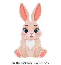 Cute smiling cartoon bunny white isolated background. Vector rabbit character. Easter bunny. Baby bunny mascot