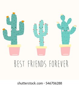 cute smiling cartoon cactuses with slogan