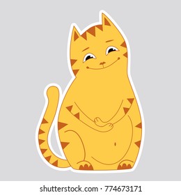 Cute, smiling cartoon cat, sticker.