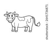 Cute Smiling Cartoon Cow Drawing.