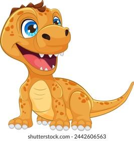 Cute, smiling cartoon dinosaur in a playful pose.