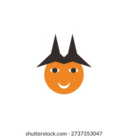 Cute Smiling Cartoon Face with Black Witch Hat – Flat Vector Illustration Icon