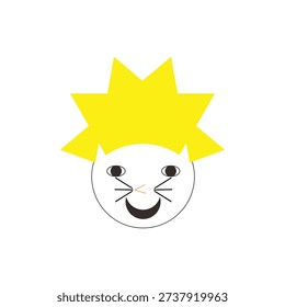 Cute Smiling Cartoon Face with Spiky Yellow Hair – Minimalist Flat Vector Illustration