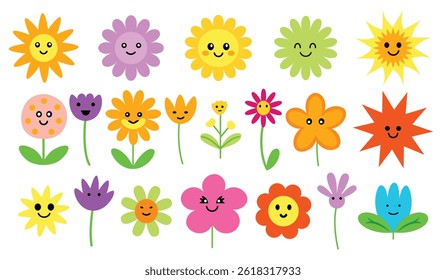 Arte vectorial sonriente lindo de las flores de la historieta para los niños y las artes