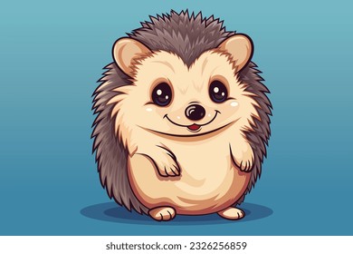 Cute smiling cartoon hedgehog stands on its hind legs. Adorable hedgehog cartoon character. Vector illustration