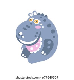 Cute smiling cartoon Hippo character sitting on the floor vector Illustration