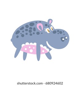 Cute smiling cartoon Hippo character posing vector Illustration