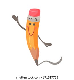 Cute smiling cartoon humanized pencil character vector Illustration