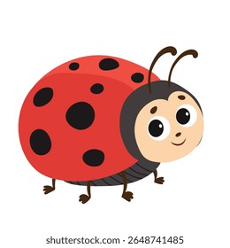 Bonito Sorridente Desenho Animado Ladybug. Joaninha isolada no fundo branco. Arte vetorial desenhada à mão.