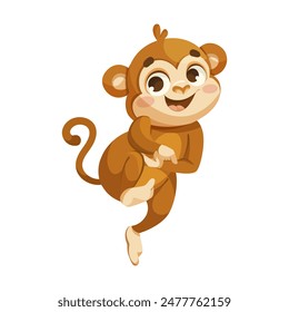 Cute smiling cartoon monkey character on a white background. Vector illustration