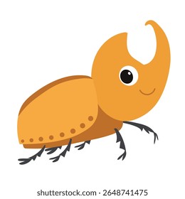 Cute Smiling Cartoon Rhinoceros Beetle. Rhinoceros Beetle Isolated on White Background. Hand Drawn Vector Art.