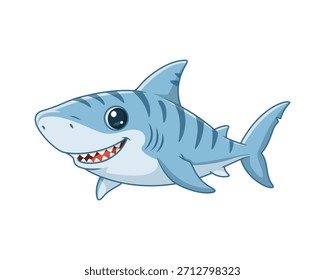 Cute Smiling Cartoon Shark Vector Illustration