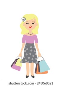 cute smiling cartoon shopper girl