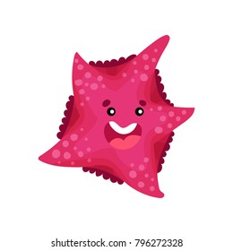 Cute smiling cartoon starfish character, invertebrate sea animal cartoon vector Illustration