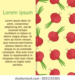 Cute smiling cartoon style onion, onion bulb vegetable characters and hearts vector seamless pattern background for food design. 