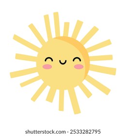 Cute smiling cartoon sun. Sun in childish style isolated on white background. Vector illustration