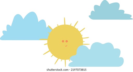cute and smiling cartoon sun with clouds