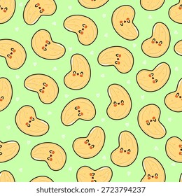 Personajes sonrientes lindos de la nuez de cajú que crean un patrón inconsútil divertido y alegre, perfecto para los diseños relacionados con la comida, los productos de los niños, o el empaquetado lúdico