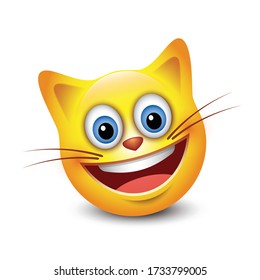 Cute smiling cat emoticon, emoji - vector illustration