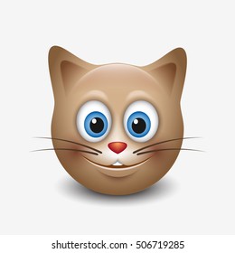 Cute smiling cat emoticon, emoji, smiley - vector illustration

