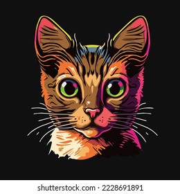 Cute smiling cat face llustration kitten portrait head shot cartoon Style