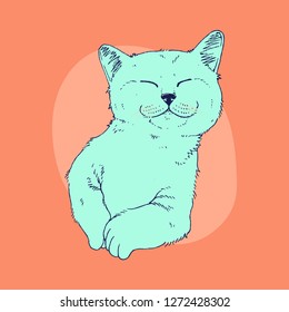 Cute Smiling Cat Illustration, Isolated Vector
