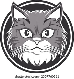 Cute smiling cat logo grayscale vector