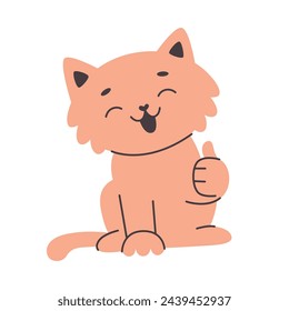 Cute smiling cat showing thumbs up, like.Simple flat vector cartoon illustration