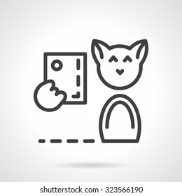 Cute smiling cat taking self photo. Simple line vector icon. Modern pets, sharing in social network. Design symbols for business and website.
