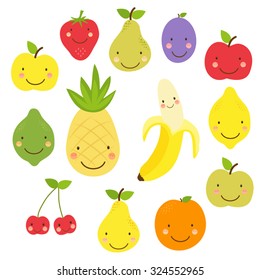 Cute smiling characters of fruits for your decoration
