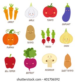 Cute smiling characters of veggies for your decoration