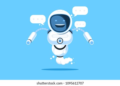 Cute smiling chatbot, customer online support illustration in blue