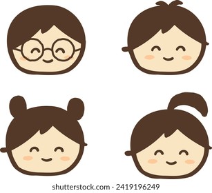 Cute smiling child hand-drawn illustration material set