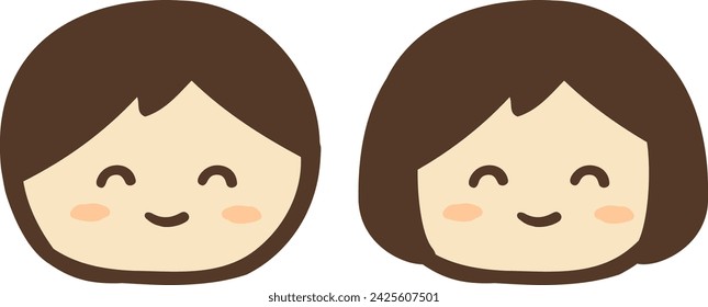 Cute smiling child hand-drawn illustration material set