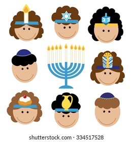 Cute smiling children faces celebrating Hanukkah